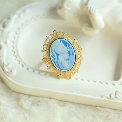 F18 Ring Athens Sign Spear Cameo Mother Of Pearl Agate Blue Silver 925 Gold Plated • $99.55