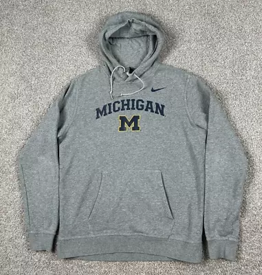 Michigan Wolverines Hoodie Mens Large Gray Nike Pullover Sweatshirt Fleece NCAA • $29.95