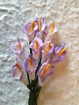 10 Lilies Lily Calla Lavender Handmade Mulberry Paper Flowers Wedding Easter  • $3.09