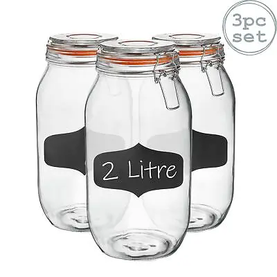 £16.98 • Buy Glass Storage Jars Airtight Clip Top Lid Food Preserve Preserving Jar 2 Litre X3