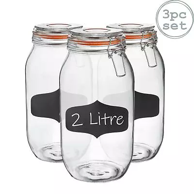 £16.98 • Buy Glass Storage Jars Airtight Clip Top Lid Food Preserve Preserving Jar 2 Litre X3