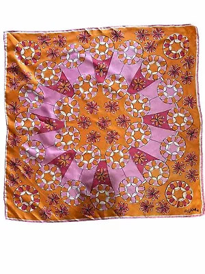 Vintage Vera Neumann Scarf Colorful Psychedelic 23  Square Silk Blend Pink • $30