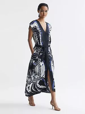 Ex Reiss Women Summer Freja Scarf Printed Belted Oversized Midi Dress UK 6 To 12 • $68.37