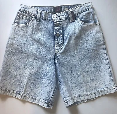 Vintage SASSON High Waist Acid Wash Button Fly Denim Jean Shorts 80 90s Sz 11/12 • £21.84