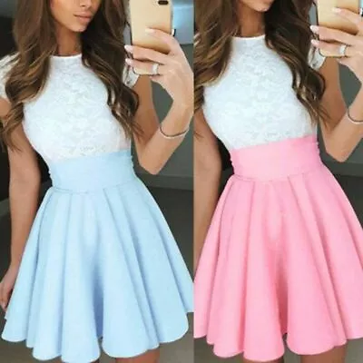 Women Party Cocktail Mini Dress Ladies Summer Short Sleeve Skater Dresses • $11.99