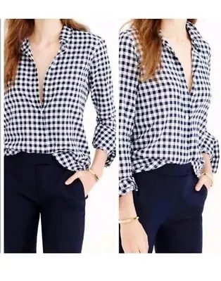 J.Crew Boy Shirt In Crinkle Gingham Size 6 Classic Navy Blue Check • $13.99