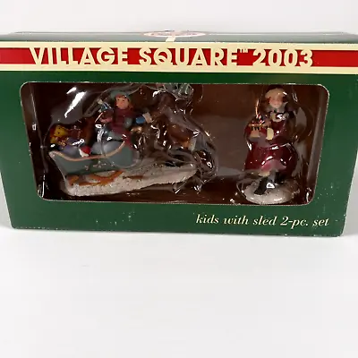 Mervyns Village Square 2003 Kids With Sled  2 Pc Set NIB • $17.95