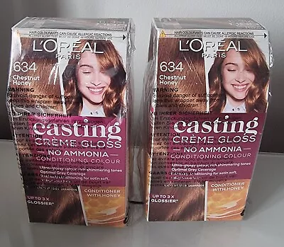 Loreal Casting 634 CHESTNUT HONEY X2 Boxes Creme Gloss Conditioning Colour BNIB • £19.59