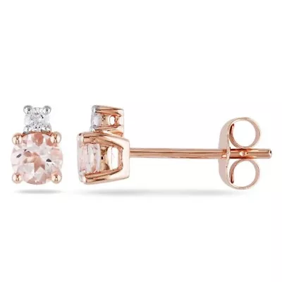 10k Rose Gold Round Diamond & 3/4ct Pink Morganite Pin Earrings 0.06 Ct • $427.22