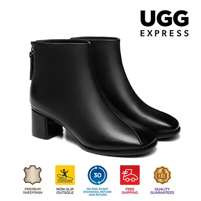 【EXTRA 15% OFF】UGG Women Leather Boots Square Toe Block Heel Chelsea Shoe Romina • $65