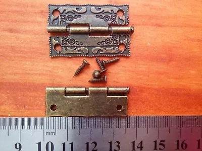 £2.45 • Buy 2Pcs Mini Vintage Antique Brass Hinges Door Hinge Wooden Furniture Jewelry Box