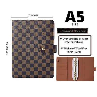 💗 Luxury Checkered Agenda Binder Planner Journal Gift A5[Brown Brown Gold-Ring] • $37.49