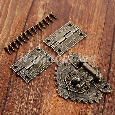 $4.25 • Buy Cabinet Drawer Jewelry Box Classic Carved Flower Box Latch Hasp & 2pcs Hinges