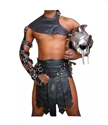 Mens Leather 3 Piece Gladiator Kilt Costume Larp • $125