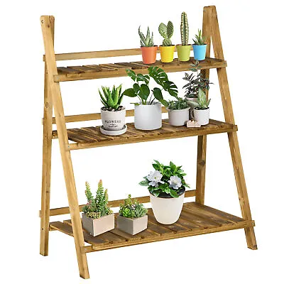 Outsunny Wooden Flower Pot Rack Holder Fold Storage Shelf Stand Vegetable • £36.99