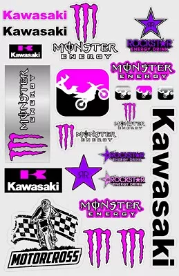 Kawasaki Monster Rockstar Pink Purple Black Sticker Pack Cool Decal Vinyl • $10