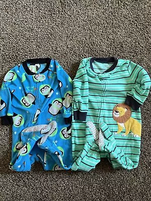 Carters LOT Of 2 Boys One Piece Footed Fleece  Sleepers 12 Months Pajamas Animal • $10