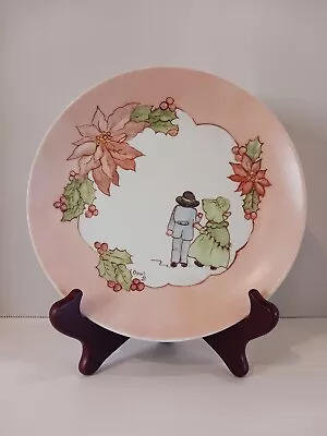 Vintage Hand Painted 8  Porcelain Plate W/Amish Man & Woman W/Poinsettia Flowers • $23