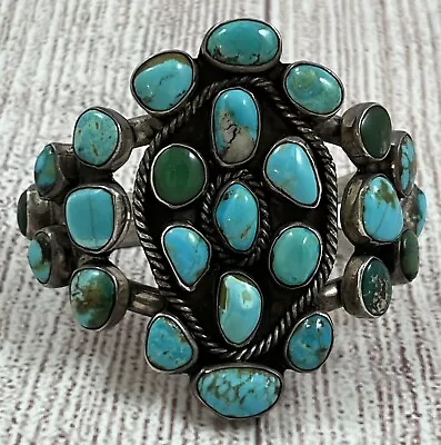 Vintage  Large Zuni Sterling Turquoise Cluster Bracelet • $499.99