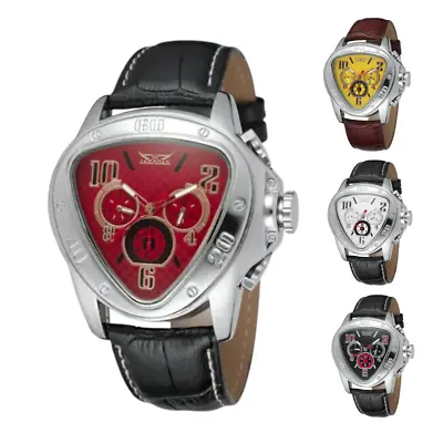 JARAGAR Mechanical Automatic Geometric Watch Leather Sports Men Triangle Watches • £29.85
