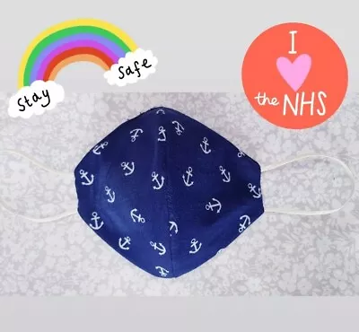 £6 • Buy Childs Kids Blue Anchor Face Mask Protection Reversible Washable Double Cotton 