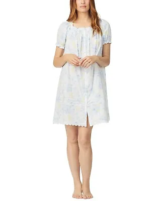 New EILEEN WEST Antique Floral WOVEN COTTON LAWN Nightgown Robe POCKETS $72 L • $30.95