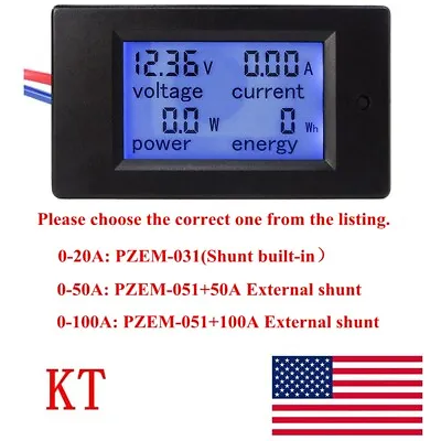 DC 6.5~100V 20-50-100A LCD Digital Combo Panel Display Volt Amp Power Watt Meter • $10.99