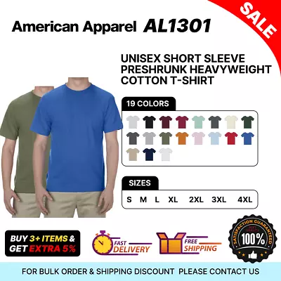 American Apparel AL1301 Unisex Short Sleeve Preshrunk Heavyweight Cotton T-Shirt • $10.70