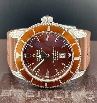 Breitling 46mm SuperOcean Steel BROWN Dial Men Watch Rubber 2.5ct Diamond A17320 • $5299