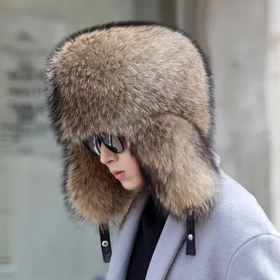 Men's Full Covered Real Fox Fur Hat Russian Ushanka Cossack Hunter Hat Warm Cap • $85