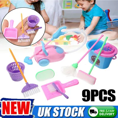£5.99 • Buy 9PCS Mini Pretend Play Mop Broom Toy Set Dolls Tool Baby Kid Cleaning Tools