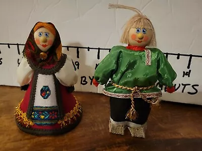 Pair Of 3  Russian Fabric Dolls Made In Russia Vibrant Colors  • $24.99