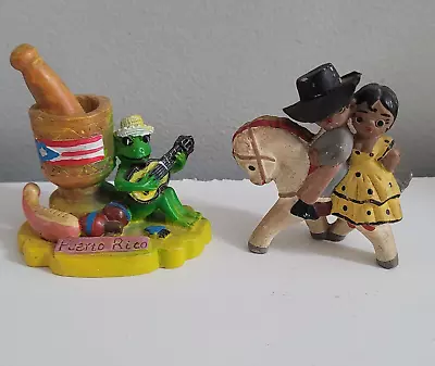 Hand Painted Spanish Mud People Terra Cotta Figurine & Puerto Rico Coqui & Pilon • $9.99