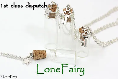 $4.83 • Buy 1 X Empty Glass Bottle Jar Silver Plated Chain Necklace Steampunk Ashes