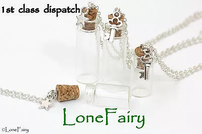 $5.24 • Buy 1 X Empty Glass Bottle Jar Silver Plated Chain Necklace Steampunk Ashes