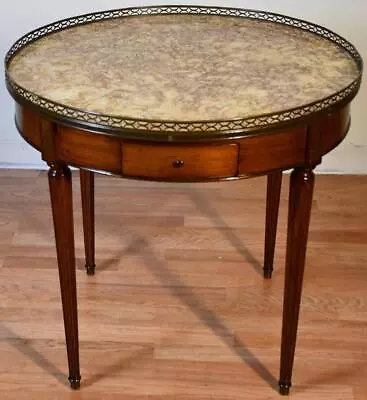1910s Antique French Louis XVI Mahogany & Marble Top Round Center Table • $1650