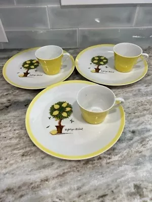 Georges Briard Lemon Tree Plates And Cups Hostess Snack Party Set Of 3 Vintage • $29
