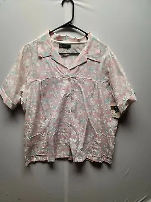 Spool Works Vintage Pink Floral Button Up Smock Blouse Pockets Plus Size 24W 80s • $25