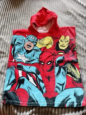 Kids Boys Avengers SuperHero Hooded Poncho Towel Robe Beach Pool Swim Dry Marvel • £2.99