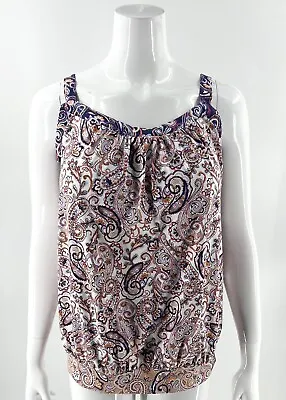 Lands End Tankini Swimsuit Top Womens Size 14 Mastectomy Purple Tan Paisley NEW • $28