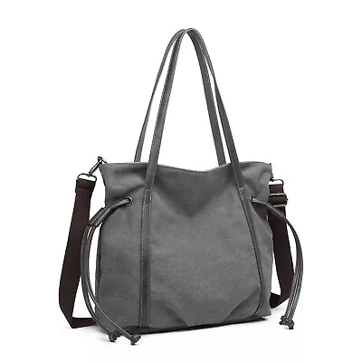 Women Canvas Shoulder Drawstring Travel Bag Totes Handbag Large School Work  • £9.98