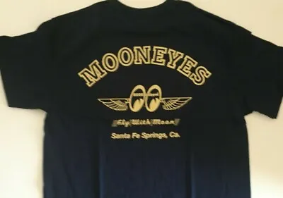 Mooneyes T-Shirts Fly With Moon (046) Navy 100% Cotton  Chev Ford Mopar NHRA • $36.95