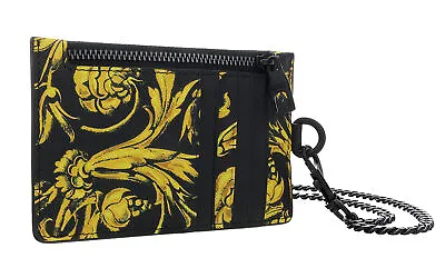 Versace Jeans Couture Black Baroque Print Zippered Lanyard Wallet Cardholder • $119.99
