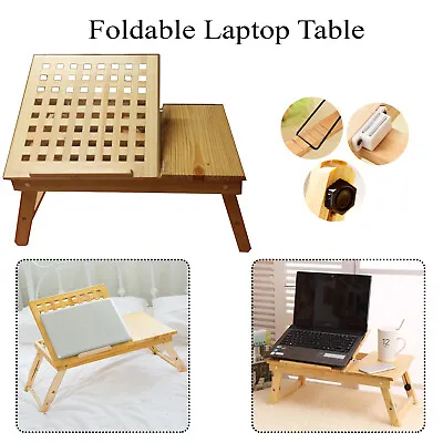 Bamboo Breakfast Lap Tray Over Bed Serving Tray Folding Legs Laptop Table UK • £11.75