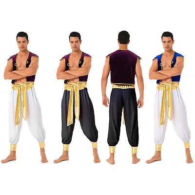 £11.39 • Buy Men's Arabian Prince Costume Vest With Harem Pants Carnival Fancy Dress Outfit