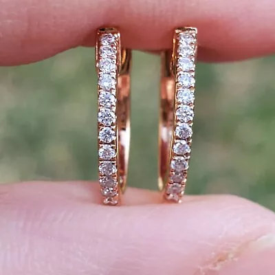 18k Solid Rose Gold 0.12 Cttw Round Diamonds Small Mini Huggies Hoop Earrings • $485