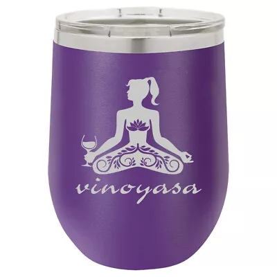 Stemless Wine Tumbler Coffee Travel Mug Glass Vinoyasa Yoga • $25.99