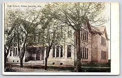 Milton Junction Wisconsin~High School Building View Through Trees~1908 PC • $12