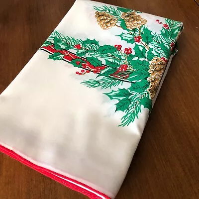 $19.95 • Buy Vintage Leacock And Co Christmas Holiday Table Cloth Pinecones Holly Berries