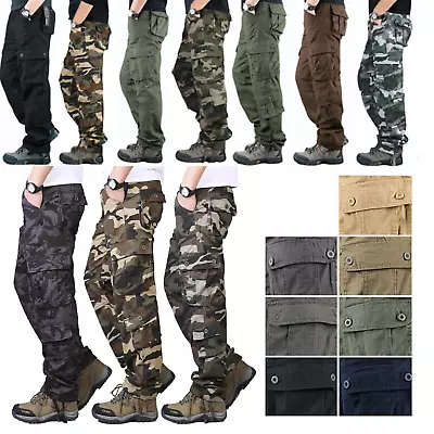 US Men's Cargo Pants Cotton Work Trousers Tactical Combat Outdoor Pant 8 Pockets • $22.99